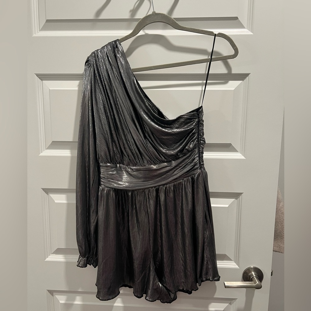 Endless Rose Metallic Black One-Shoulder Dress